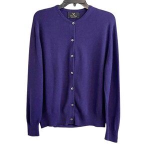 Scots Regal Purple Cardigan Sweater Size Large Cashmere Silk Scotland Button Up